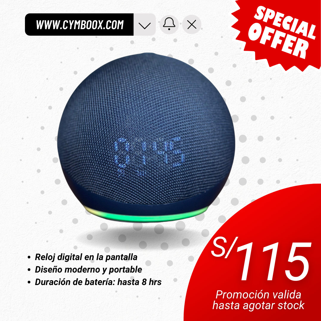 PARLANTE INTELIGENTE CON RELOJ DIGITAL COMPATIBLE CON APP "AMAZON ALEXA"