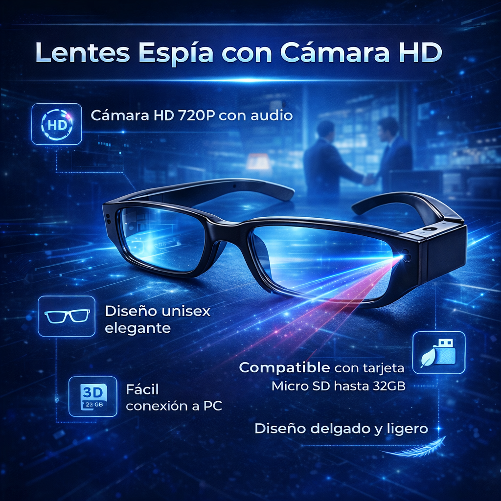 LENTES ESPÍA CON CÁMARA HD – Graba Video y Audio de Forma Discreta