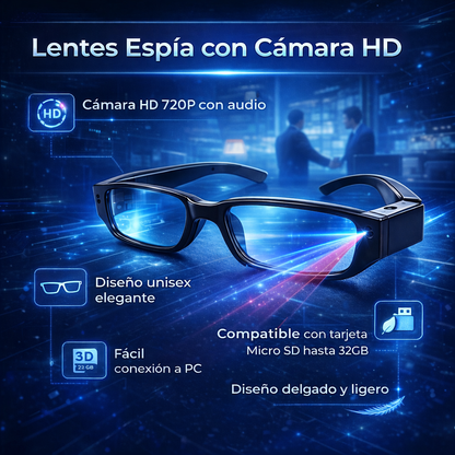 LENTES ESPÍA CON CÁMARA HD – Graba Video y Audio de Forma Discreta