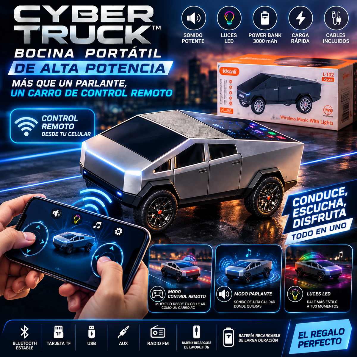 🔊 CYBER TRUCK™ | Bocina Portátil de Alta Potencia