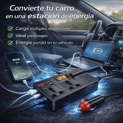 INVERSOR DE CORRIENTE 300W PARA CARRO 12V – Carga Laptop, Celular y Más en Cualquier Lugar