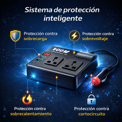 INVERSOR DE CORRIENTE 300W PARA CARRO 12V – Carga Laptop, Celular y Más en Cualquier Lugar