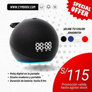 PARLANTE INTELIGENTE CON RELOJ DIGITAL COMPATIBLE CON APP "AMAZON ALEXA"
