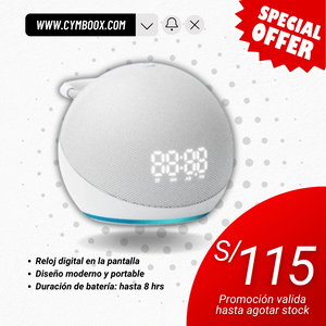 PARLANTE INTELIGENTE CON RELOJ DIGITAL COMPATIBLE CON APP "AMAZON ALEXA"
