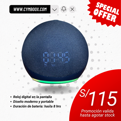 PARLANTE INTELIGENTE CON RELOJ DIGITAL COMPATIBLE CON APP "AMAZON ALEXA"